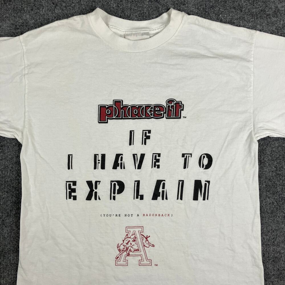 Genus T-Shirt Mens Size Large White Razorbacks‎ Phase It Graphic Tee Vintage